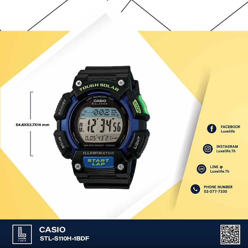 นาฬิกาข้อมือ Casio รุ่น STL-S110H-1BDF  Standard นาฬิกาข้อมือชาย-หญิง สายเรซิน(Black/Blue)