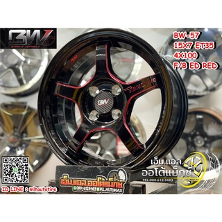 ล้อแม็กซ์ขอบ15 Brightwheels BW-57 ขอบ15 กว้าง7 ออฟ35 4รู100 สีดำข้างก้านไดร์แดง(F/B ED RED)