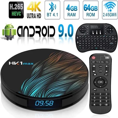 HK1max 4K UHD Android TV Box Android 9.0 RK3318 Quad-Core 64bit Ram4 Rom32, Dual Band WiFi,AV,HDMI,R