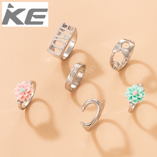 Hand jewelry combination ring Irregular geometric flower letter LOVE ring 6-piece set for girl