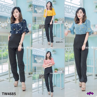 TwinsShopVip💗พร้อมส่ง TW4685 	จั้มสูทขายาวดอกเดซี่ Daisy long jumpsuit