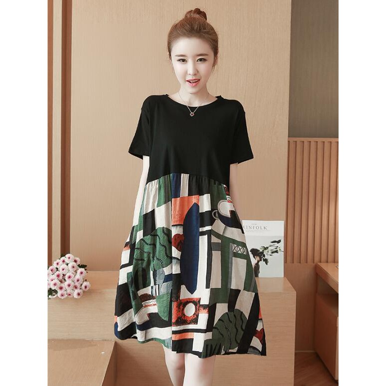 พร้อมส่ง L-5XL Quilla ชุดเดรสแขนสั้น เดรสคอกลม ใส่ได้ทั้งสาวไซส์เล็ก ถึงสาวไซส์ใหญ่ Dress Plus Size L - 5XL （AA 0-02）