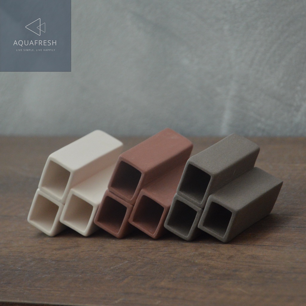 บ้านกุ้งแคระ - Rectangle Tube MiniX3 ท่อเซรามิคสี่เหลี่ยมผืนผ้า ต่อติดกัน 3 ช่อง (ขนาดกว้าง 6 cm สูง