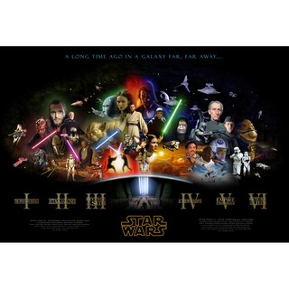 โปสเตอร์ หนัง สตาร์ วอร์ส ซาก้า STAR WARS SAGA 1977- 2005 POSTER 24”x35” Inch Episode I II III IV V VI Space Movie