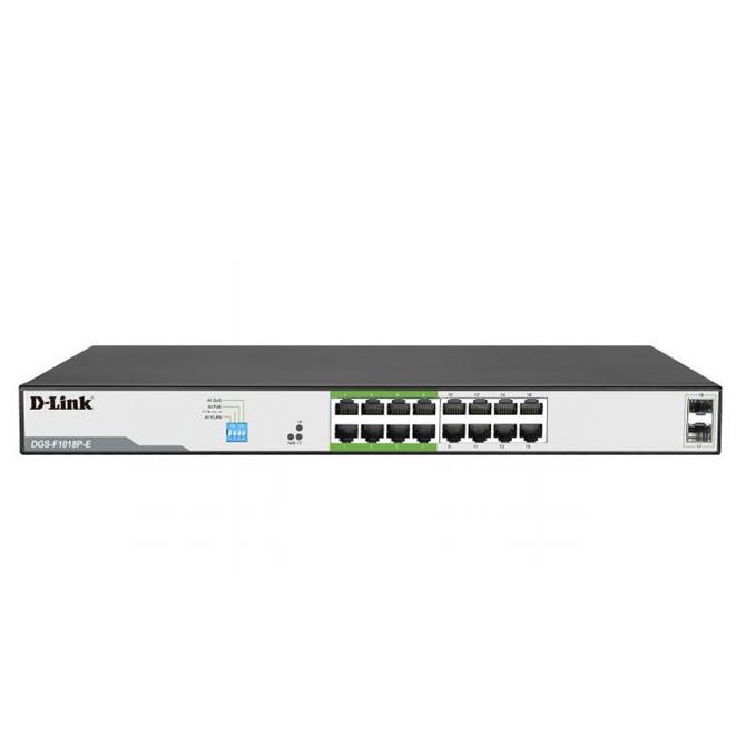 DLINK , SWITCH GIGABIT 16 PORT UNMANAGED PoE 250m. Model : DGS-F1018P-E