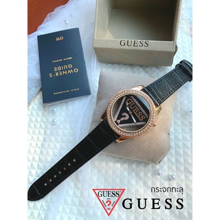 นาฬิกา Guess หน้าปัดสามเหลี่ยมกระจกทะลุ สายหนัง หน้าปัดครบสี แถมฟรีกล่องหมอนร้าน ฟรีผ้าเช็ด+เซ็ทเวลา