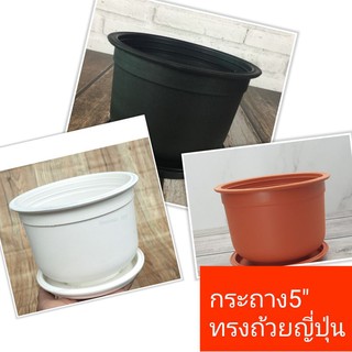 กระถางทรงถ้วยญี่ปุ่น กระถางต้นไม้ กระถางพลาสติก กระถาง 5 นิ้ว(5..5") กระถางพร้อมจานรอง สีขาว กระถางพลาสติกสีอิฐ สีดำ