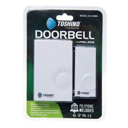 กริ่ง ออด กระดิ่งไร้สายสีขาว ยี่ห้อ โตชิโน รุ่น Wireless Doorbell Toshino H-518 W