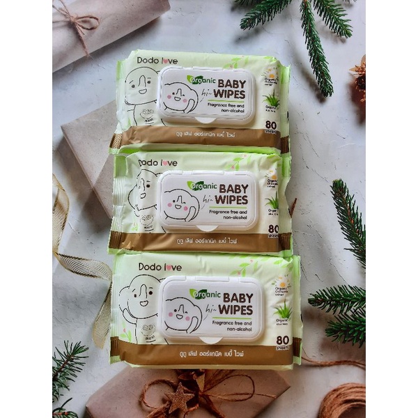 ( 3 ห่อ )DODOLOVE Organic Baby Wipes ผ้าเช็ดทำความสะอาดสำหรับเด็ก ออร์แกนิค ห่อใหญ่ 80 แผ่น ทิชชู่เปียก