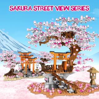 building blocks bricks Fit  City Street View Idea Sakura Stall Inari Shrine Bricks Friends Cherry Blossom Landscape House Tree Building Block Toys 601075 601076 601077 21318