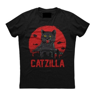 ผ้าฝ้าย 100%เสื้อยืด พิมพ์ลายแมว Catzilla สีดํา สไตล์วินเทจ มาใหม่ สําหรับผู้ชายS-3XL