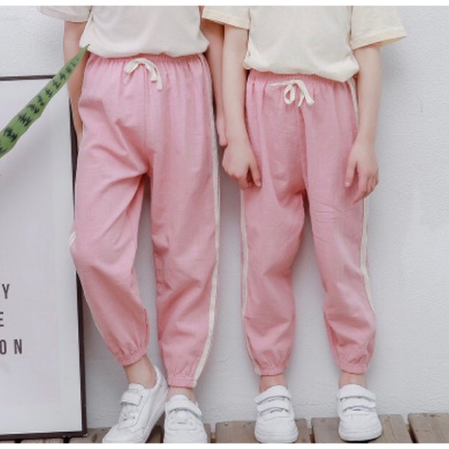 BP991A กางเกงวอร์ม 9 ส่วน จั๊มขา แถบข้าง เชือกแต่ง ผ้าฝ้าย *ชมพู* (1ข/2ข/3ข/4ข/5ข/6ข/7ข/8ข)