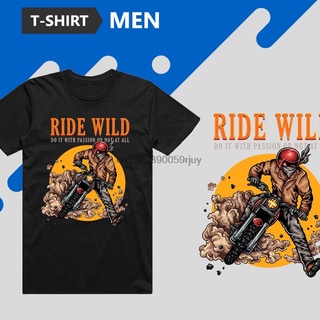 [S-5XL] เสื้อยืดแขนสั้น พิมพ์ลาย Ride Wild สีดํา และสีขาว สไตล์คลาสสิก สําหรับผู้ชาย