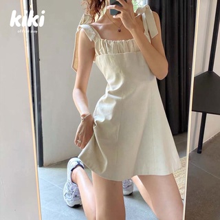 กระโปรงสายเดี่ยวผูกโบว์ Mini dress มินิเดรส สไตล์เกาหลี อกระบาย Size S-XL