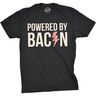 เสื้อยืดลําลอง แขนสั้น คอกลม พิมพ์ลายอาหารตลก Powered by Bacon แฟชั่นฤดูร้อน สําหรับผู้ชาย