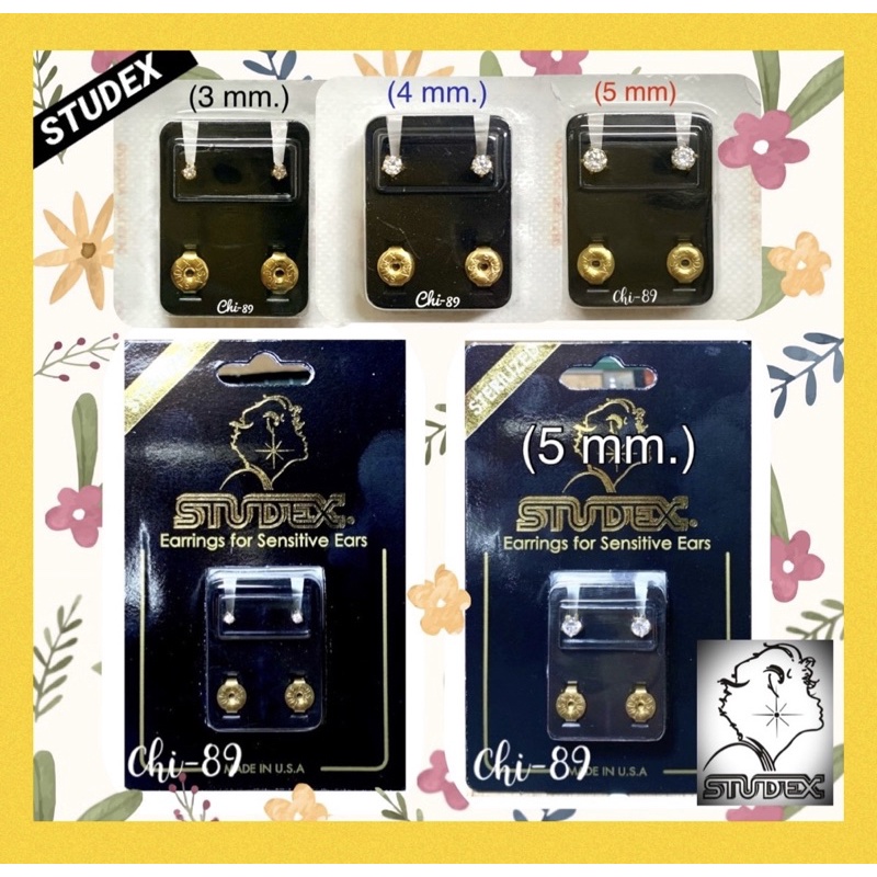 🥇🥈ต่างหูSTUDEX แท้💯% (1คู่)ขนาดรวมตัวเรือน 3, 4, 5mm (S,M,L) 💎เพชรCZ(รุ่นพรีเมียม)🥇🥈