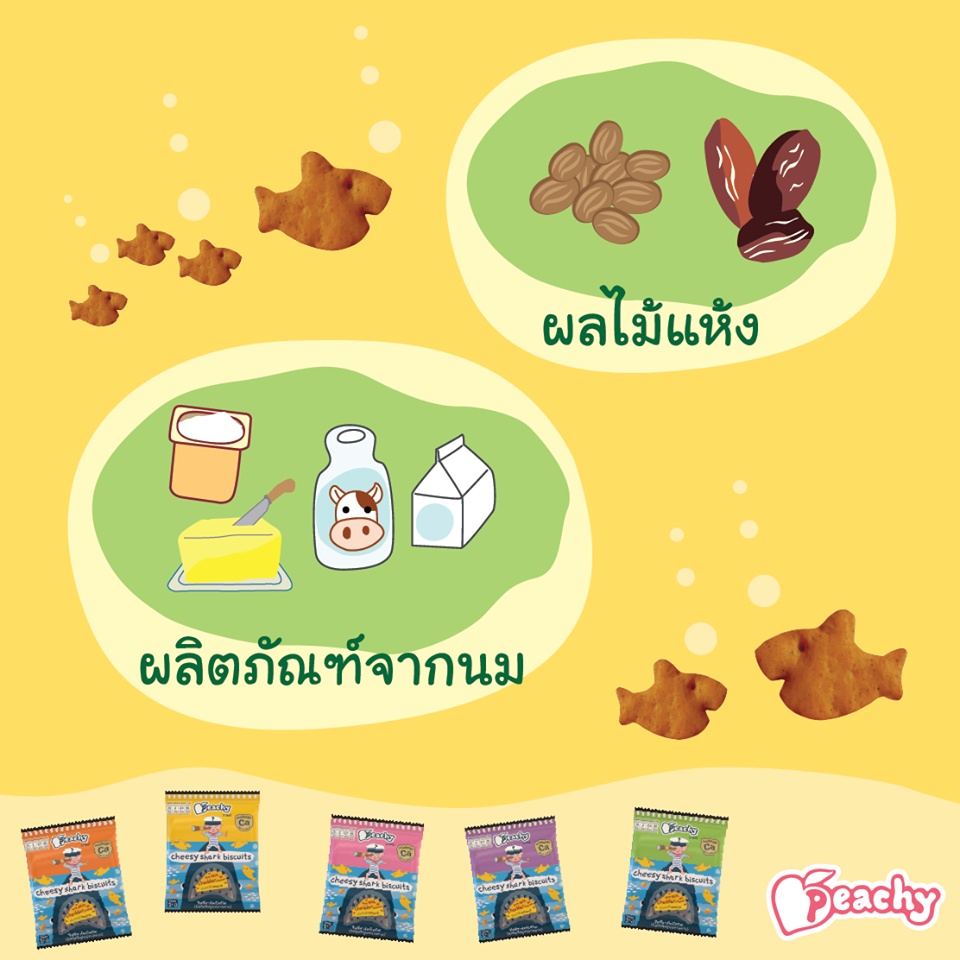 พีชชี่ ขนมเด็ก Peachy บิสกิตชีสรูปปลาฉลาม ขนมสำหรับเด็กอายุ 1 ปีขึ้นไป แพ็ค 1 ซอง(ซองละ 40 กรัม) - รูปที่ 5