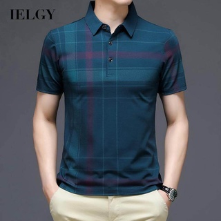 Ielgy เสื้อเชิ้ต แขนสั้น ลายสก๊อต สไตล์นักธุรกิจ สําหรับผู้ชาย