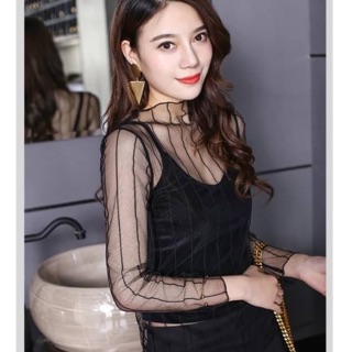 Sexy in Black - เสื้อโปร่ง ซีทรู คอสูงแขนยาว ✨✨❤️