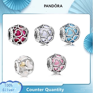 Pandora จี้ลูกปัดเงินสเตอร์ลิง S925 รูปหัวใจ สีชมพูสดใส หลากสี DIY p526