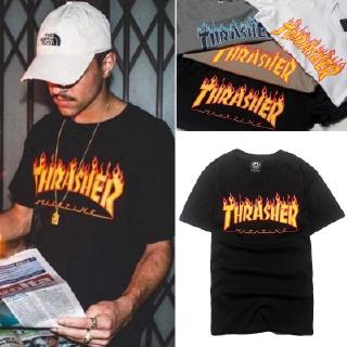 🔥พร้อมหุ้น🔥 Thrasher แขนสั้นเสื้อทีมผ้าฝ้ายยืดคู่เสื้อยืด