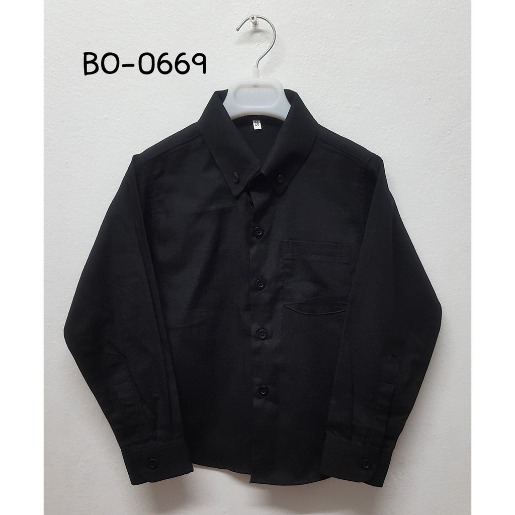 พร้อมส่ง!! เสื้อเชิ้ตเด็กสีดำ แขนยาว ใส่ออกงานได้ รหัส Boy’s dress shirt solid black BO0669