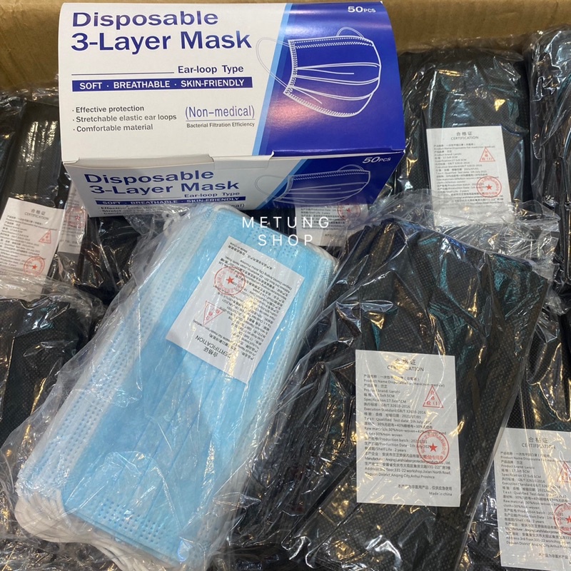 MASK (50ชิ้น) สีดำ,สีฟ้า พร้อมส่งจากไทย หน้ากากป้องกัน คุณภาพดี
