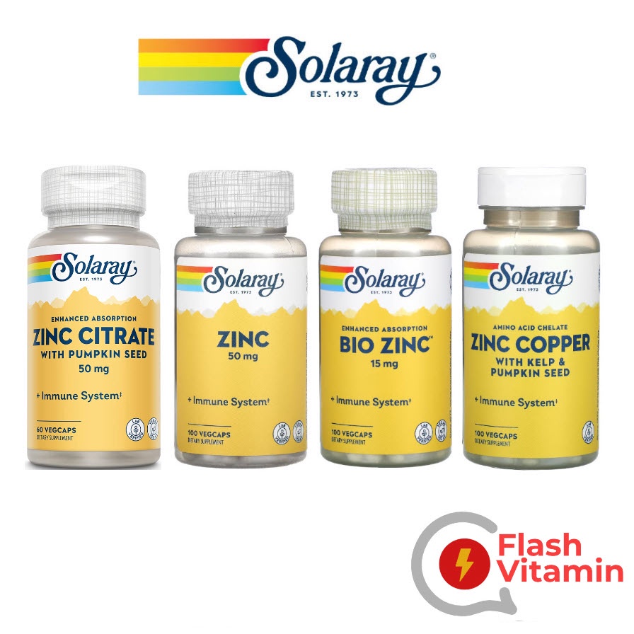 < พร้อมส่ง > แพคเกจใหม่ ! Solaray , Zinc  50 mg , Bio Zinc 15 mg , Zinc Copper 100 แคปซูล - ซิงค์ ลดสิว เสริมภูมิต้านทาน