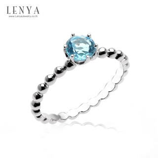 Lenya Jewelry แหวนโทแพซสีฟ้า (Blue Topaz) ขนาด 5.00 mm ตัวเรือนเงินแท้ 925 สไตล์ Bubble Band ชุบโรเดียม