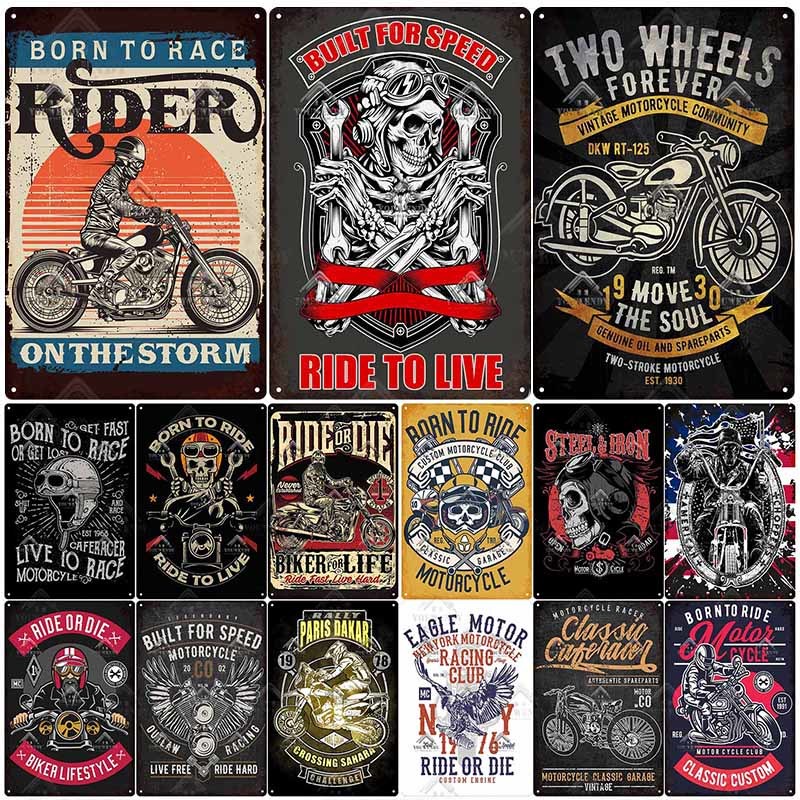 Born To Ride โปสเตอร์รถจักรยานยนต์ป้ายดีบุก Retro ป้ายโลหะโล่โลหะ Vintage Wall Decor โรงรถ Bar Man C