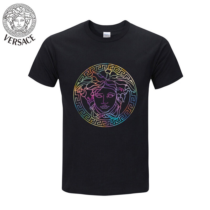 เท่ห์ 【Uniqloo】Original Versace T-shirt Letter Printing T-shirt Wild Trend Men's and Women's Short Sleeve T-shirt Top