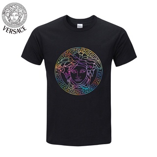 เท่ห์ 【Uniqloo】Original Versace T-shirt Letter Printing T-shirt Wild Trend Mens and Womens Short Sleeve T-shirt Top