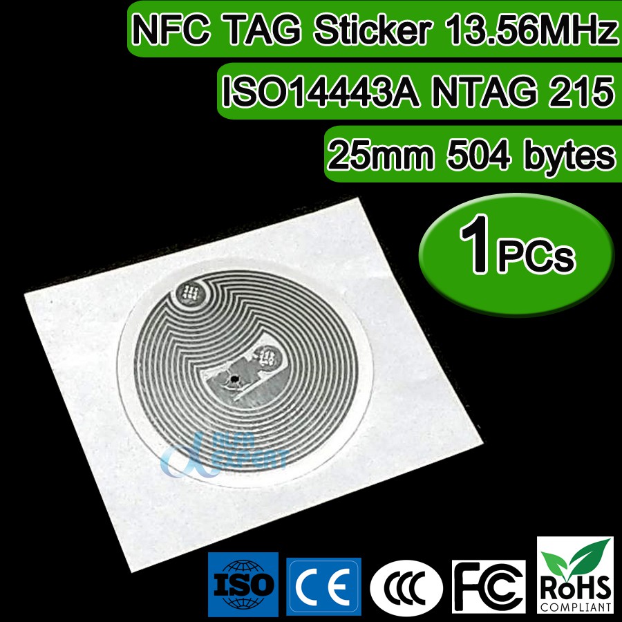 ฉลากสติกเกอร์ NFC ขนาด 25mm 1PCs/Lot NFC TAG Sticker 13.56MHz ISO14443A NTAG 215 NFC Sticker Lable R