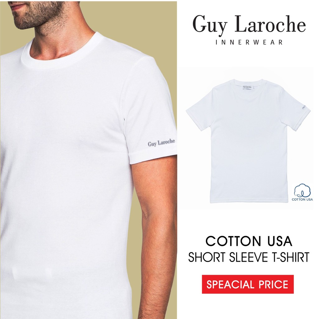 Guy Laroche เสื้อ T-Shirt ผ้า 100% Cotton เนื้อแน่นนุ่มสบาย ปักแขน รุ่น(JVU2402R4)