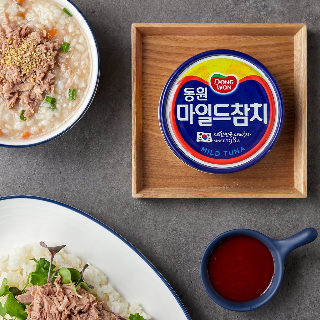 dongwon tuna ทูน่ากระป๋องเกาหลี ดงวอน 4 สูตร 4 สไตล์ tuna mild / hot pepper tuna /light standard/ with kimchi마일드 참치 150g
