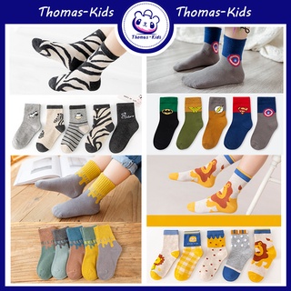 [THOMAS Kids] ถุงเท้าผ้าฝ้าย ซับเหงื่อ ลายสัตว์ 1-12 ปี สําหรับเด็กวัยหัดเดิน 5 คู่