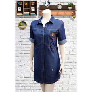 เสื้อยีนส์ ยีน เดรสยีน ยีนส์ นิ่ม ⭐⭐⭐⭐⭐ ใหญ่สุด รอบอก 50 นิ้ว ebc edc jeans Shirt Collar แขน 3 ส่วน walrus c