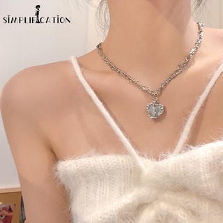 Ins หวาน สไตล์นางฟ้า สีฟ้าอ่อน รูปหัวใจ โอปอล คริสตัล สร้อยคอ / วิบวับ หัวใจ จี้ หลายชั้น โช้กเกอร์ ต่างหู เครื่องประดับผู้หญิง