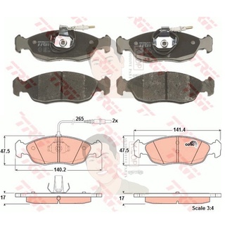 GDB1104 ผ้าเบรค-หน้า(TRW) (เนื้อผ้า COTEC) PEUGEOT 306 SR 1.6,1.8 93-97