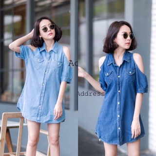 Mini dress jeans 🐣 งานมินิเดรสเชิ้ต​ยีนส์ แต่งเว้าไหล่น่ารักๆ