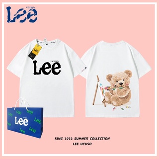 เสื้อยืดครอป Lee UCUSO เสื้อยืดลําลอง ผ้าฝ้าย แขนสั้น คอกลม พิมพ์ลายหมี ทรงหลวม สําหรับผู้ชาย คู่รัก