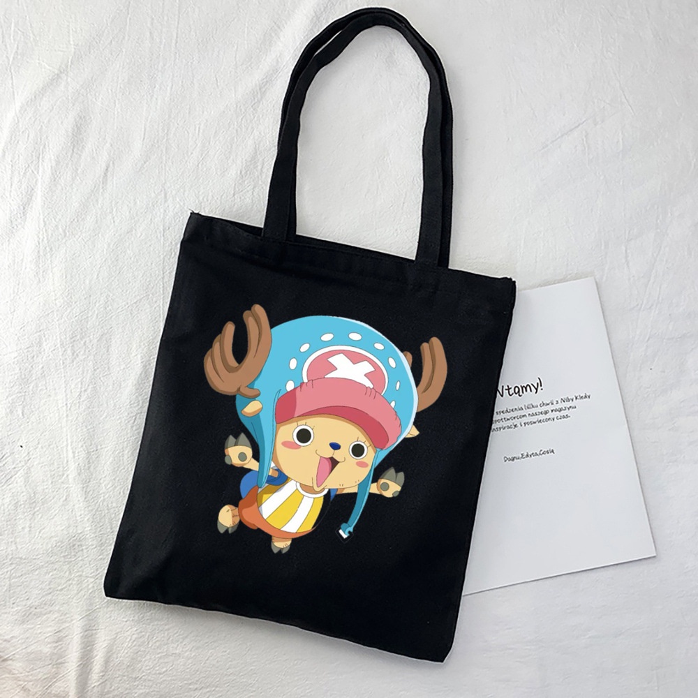 กระเป๋าสะพายไหล่ กระเป๋าช้อปปิ้ง ผ้าแคนวาส พิมพ์ลายนารูโตะ One Piece น่ารัก สไตล์ญี่ปุ่น สําหรับผู้หญิง