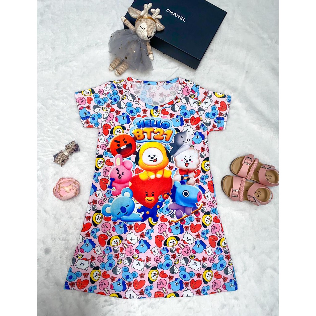 ชุดเดรสเด็ก& 39;s/children& 39;s ชุดเดรสพิมพ์ลาย BT 21 motifs/girls& 39; ท็อปส์ซู