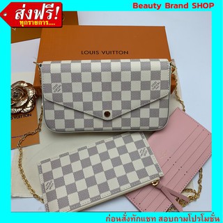 🔥 ราคาส่ง งานชน Shop🔥 Louis Vuitton FÉLICIE POCHETTE  Damier Azur Canvas Bag Original Grade Full Set Option หนังแท้ 10