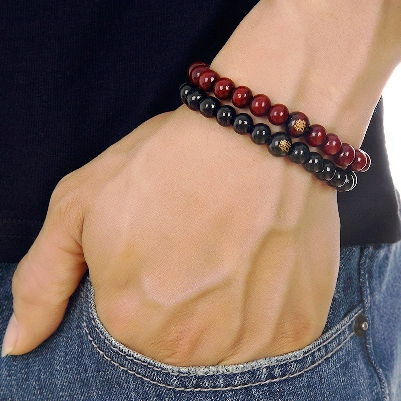 สร้อยข้อมือ ประดับลูกปัดไม้ธรรมชาติ คุณภาพสูง แบบเรียบง่าย สไตล์เรโทร อินเทรนด์สําหรับผู้ชาย