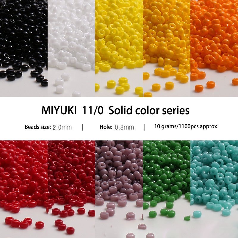 2.0 มม. 11/0 สีทึบ MIYUKI แก้วลูกปัดเมล็ดสําหรับเครื่องประดับทําอุปกรณ์ DIY 10 กรัม/ถุง (1100 ชิ้นประมาณ) ลูกปัดหลวม