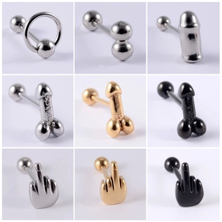 จิว จิวลิ้น จิวรูปควย Surgical Steel Middle Finger Gesture Tongue Barbell Stud Piercing Ring Punk Tongue Ring