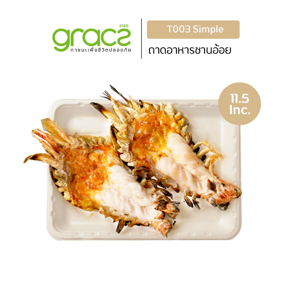 GRACZ ถาดอาหาร ทรงสี่เหลี่ยม 25x19 ซม. รุ่น T003 (แพ็ค 50 ชิ้น) (เกรซ ซิมเปิล) ถาดกระดาษ ชานอ้อย