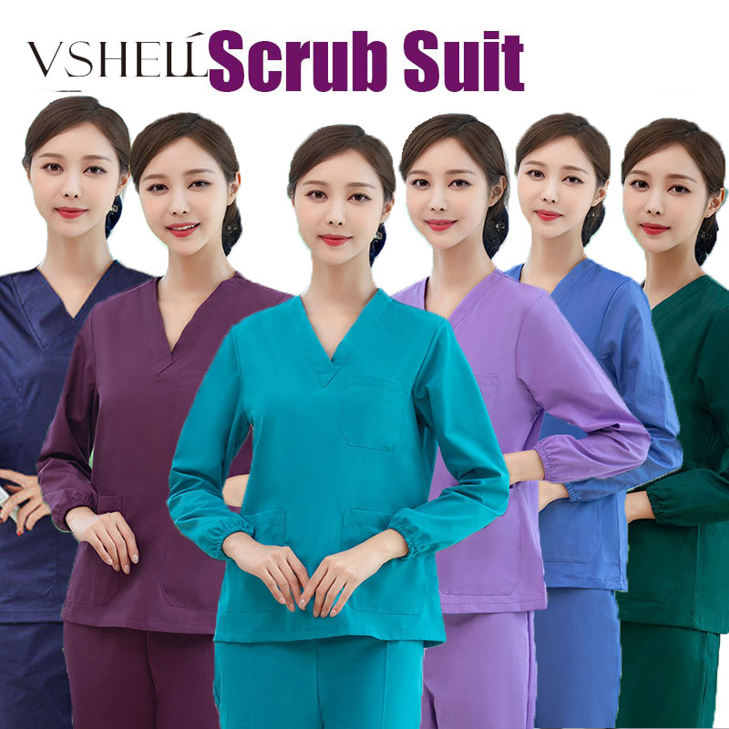 [VSEHLL]ฟรีชื่อขัดสูทเสื้อผ้าชุดแพทย์สําหรับผู้หญิงแขนยาวเต็มชุดพยาบาลชุดโรงพยาบาลเสื้อผ้าผ่าตัด