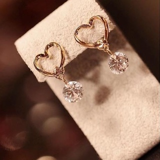 เครื่องประดับต่างหูเพทายรูปหัวใจสไตล์เกาหลี ต่างหูคริสตัล Earrings Fashion Jewelry